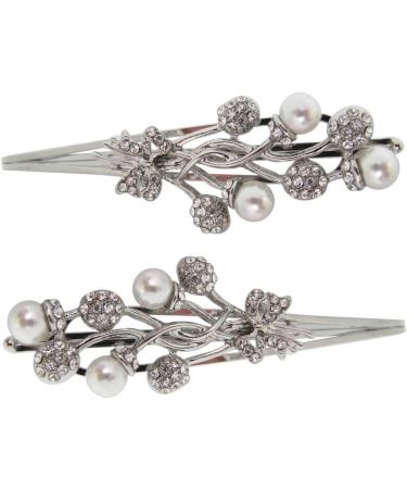 Pair of Silver Crystal and Pearl Clips/Bridal Hair Slides Bobby Pins/Wedding Hair Pins - Buy Online on GoSupps.com