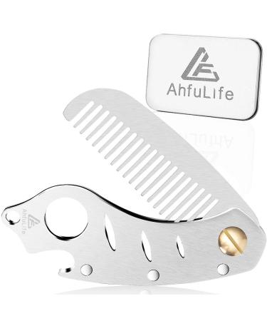 AhFulife foldable metal comb and beard comb - multifunctional pocket comb with bottle open - antistatic care comb made of stainless steel - presented in the gift box.Silver - Buy Online on GoSupps.com