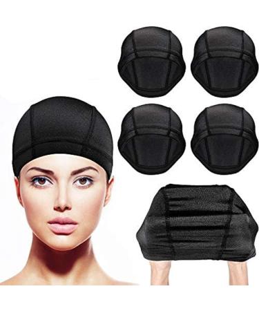 5 Pack Dome Caps Stretchable Wigs Cap Spandex Dome Wig Caps For Men Women (Clear Black)