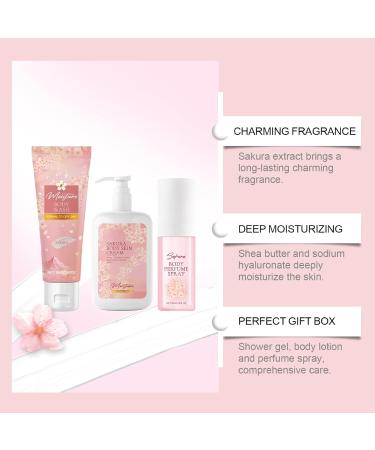 3pcs Cherry Blossom Body Essentials Wash Cream Perfume Daily Hydration Soft Skin Blooming Freshness One Size Pink - Buy Online on GoSupps.com