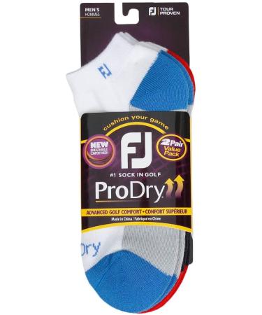 FootJoy Men's ProDry Sports Socks - 2 Pack | White/Blue & White/Red | Comfortable & Durable for All Sports - Buy Online on GoSupps.com