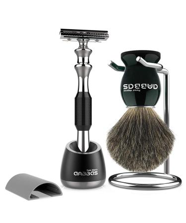 Absbas shaving set Premium 100% pure roof hair shaving brush and luxury stand stainless steel classic razor plane double-edged knife razor closed comb metal chrome