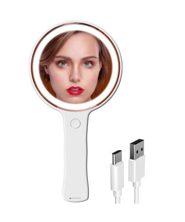 UPFOX Handheld Makeup Mirror with USB/Type-C Charging LED Lighting Travel Mirror  Technology Coating  Not Easy to Leave Fingerprints  Suitable for Carrying Travel  Makeup  Shaving.