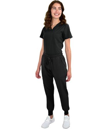 Green Town Women's Tuck-In Top/Jogger Scrub Set Medical Nursing GT 4FLEX Top and Pant Medium Black - Buy Online on GoSupps.com