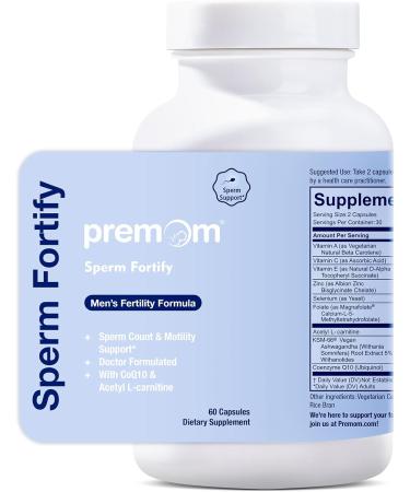 Premom Sperm Fortify Male Fertility Supplements for Men with KSM-66 Vegan Ashwagandha CoQ10 as Ubiquinol Zinc Selenium&Acetyl-L-carnitine | Supports Sperm Health Motility & Count - Buy Online on GoSupps.com