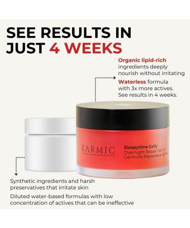 Karmic Skin Anti Ageing Night Face Cream | Wrinkle Dark Spot & Hyperpigmentation Facial Moisturiser | Vitamin C & E Natural Retinol | For Women & Men | Hydrating Anti Aging Sleepytime Gelly - Buy Online on GoSupps.com