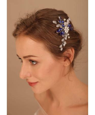 Deniferymakeup Rhinestone Bride Wedding Hair Pins Pearl Bridal Hair Pieces Decorative Crystal Hair Accessories for Women and Girls (Blue) - Buy Online on GoSupps.com