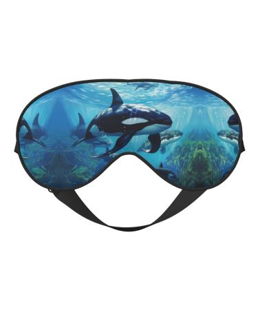 Killer Whales Swim Along Print Ultra-Soft Light-Blocking Eye Mask for Optimal Comfort and Restful Sleep