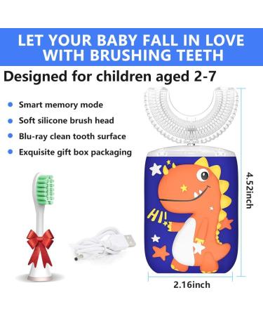 Kids Dinosaur U-Shaped Electric Toothbrush | Rechargeable & Automatic with 6 Cleaning Modes | Waterproof & Timer | Ages 2-7 | Orange - Buy Online on GoSupps.com