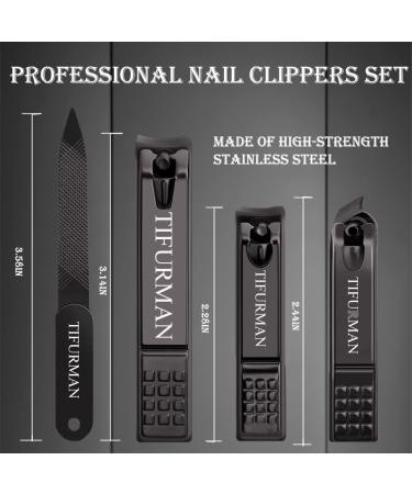 TIFURMAN Nail Clippers Set - 4pcs Cutter for Fingernail, Thick Toenail, and Ingrown Nail with File - Stocking Stuffers for Men and Women (Black) - Buy Online on GoSupps.com