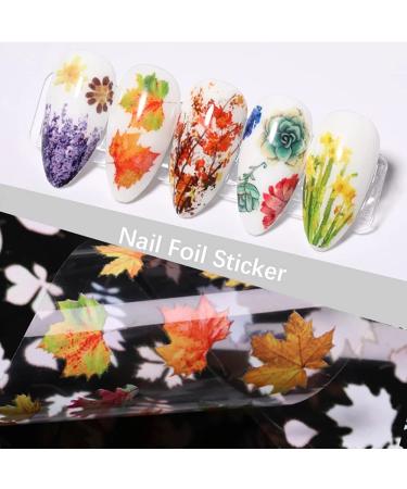 Fall Nail Foil Transfer Stickers - 10 Rolls Maple Leaf & Gold Autumn Flowers Nail Decals for Thanksgiving Decoration - DIY Nail Art for Women & Girls - Buy Online on GoSupps.com