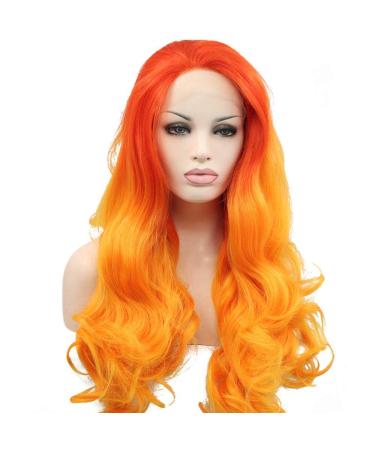 SHIYID Natural Wave Wig Orange Synthetic Lace Front Wigs Long Hair Heat Resistant Fiber Hair For Women