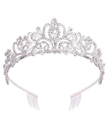 CURASA Silver Crystal Crowns Exquisite Tiaras for Women Birthday Crown for Girls Princess Crown Cute Hair Accessories for Women Gifts for Wedding Birthday Party Prom Halloween Christmas 05-Silver