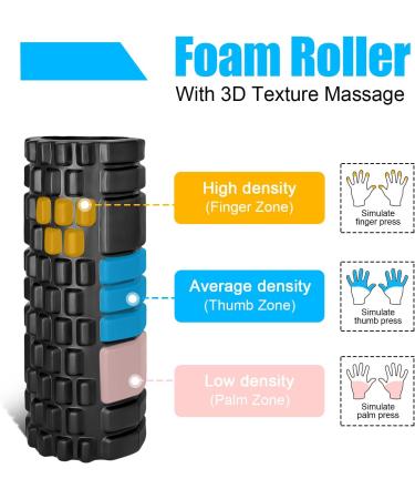 Vylaier Foam Roller - 3D Textured Fascia Roll for Deep Muscle Massage | Ideal for Pilates Yoga & Sports - Standard Middle-Hard Black - Buy Online on GoSupps.com