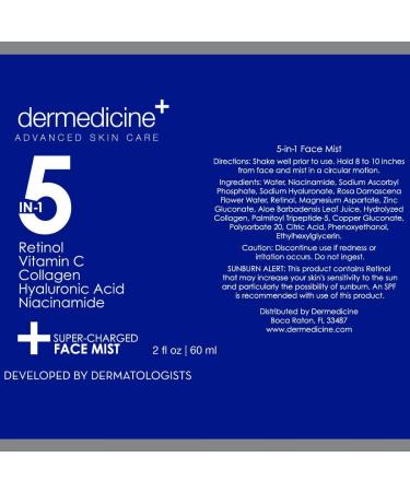 5 in 1 Super Charged Anti-Aging Face Mist w/Retinol, Vitamin C, Collagen, Hyaluronic Acid & Niacinamide | Hydrates, Refreshes & Brightens for a More Glowing Complexion | 2 fl oz, 60 ml 2 Fl Oz (Pack of 1) - Buy Online on GoSupps.com