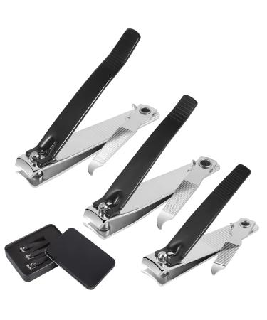 3 pieces of nail clippers with gift box nail clip made of stainless steel for fingernail and toenail professional nail clipper for men and children (black)
