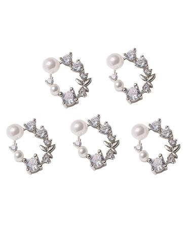 FEIlei Crown Nail Art Charms Zircon Nail Rhinestones Alloy Butterfly-Nail Crystal-Pearl