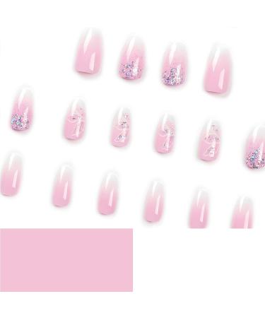 Pink White Glitter Coffin False Nails - 24Pcs Press on Nails for Women/Girls with Nail Glue - Gradient Glitter Nail Tips for Nail Art - Buy Online on GoSupps.com
