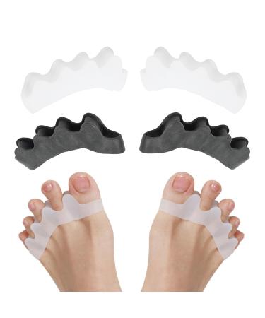 ZnnaYoha Toe Separators for Women/Men (4 PCS) Soft Toe Spacers Bunion Corrector for Women/Men Gel Toe Spacers for Foot Pain Relief (Black/White) Universal Size