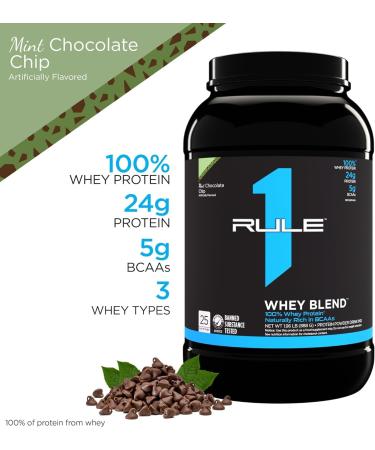 Rule 1 Whey Blend | 100% Whey Protein From Whey Concentrates Isolates & Hydrolysates | 24 Grams Protein 5 Grams BCAAs & 4 Grams Glutamine Per Serving (2LB Mint Chocolate Chip) Mint Chocolate Chip 2LB - Buy Online on GoSupps.com