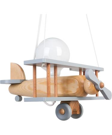 Hallux Children's Room Decoration Lamp - Wooden Ceiling Light for Girls & Kids Small Aircraft Design in Gray/Natural Wood - Buy Online on GoSupps.com