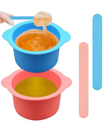 mciskin 2pcs Silicone Wax Warmer Liner Non-Stick Wax Pot Silicone Bowl Replacement Reuse Wax Melt Warmer Liner with 2pcs Silicone Spatulas for Hair Removal(Pink+Blue)