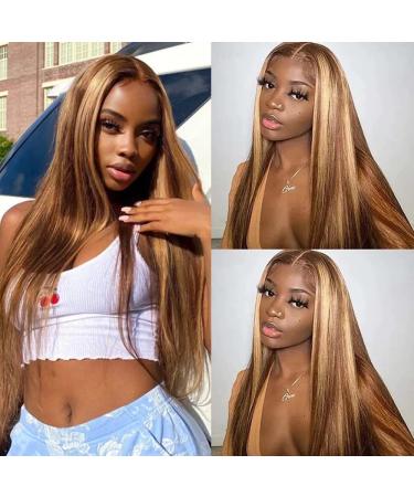 Bele 13x6 Lace Front Wigs Ombre 4/27 Color 180% Density Straight 13x6 Highlight Lace front Wig Transparent Lace for Black Women with Baby Hair 18 inch 18 inch 13x6 LFW 427ST