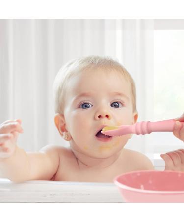 Vicloon Baby Fork and Spoon Set - 3Pcs Silicone Weaning Spoon Set for Self Feeding, Easy Grip Toddler Cutlery Kit - Pink - Buy Online on GoSupps.com