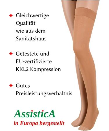 Buy Assistica Medical Compression Stockings 23-32 mmHg - Open Toe Support Stockings for Men & Women - Silicone Tape - Large Beige (158-170 cm) - Buy Online on GoSupps.com