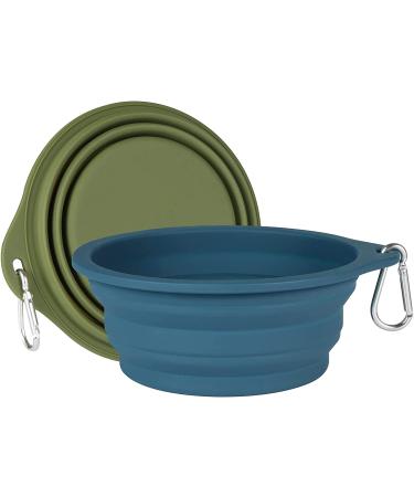 SLSON 2-Pack Collapsible Dog Bowls 600ML - Navy Blue/Dark Green - Integrated Molding Travel Bowls for Pets - No Plastic Rim - Ideal for Walking, Traveling, Outdoors - Buy Online on GoSupps.com