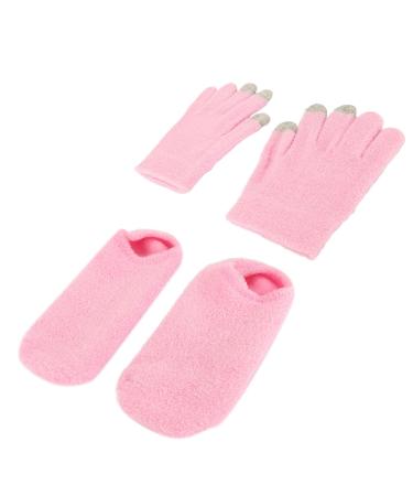 Qukaim Repair Spa Gloves Socks Moisturizing Gel Gloves Socks Set Touch Screen Spa Gloves Socks for Dry Cracked Hands Feet Pink