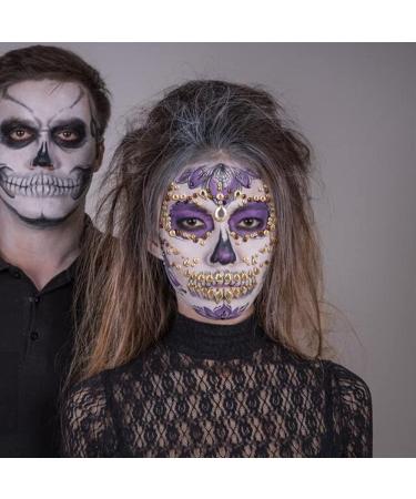 Skull Ghost Face Jewels Temporary Tattoos - Halloween Rhinestone Fake Tattoos for Cosplay Party - 3 Sheet Set - Buy Online on GoSupps.com