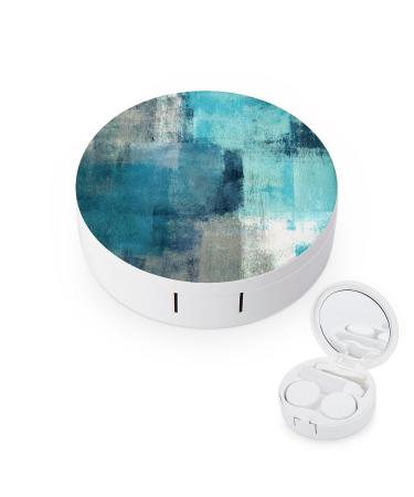 Bagea-Ka Turquoise And Grey Art Artwork Pattern Contact Lens Case Box Eye Care Kit Holder Mirror Box with Tweezers Remover Tool Solution Bottle for Outdoor Travel & Home
