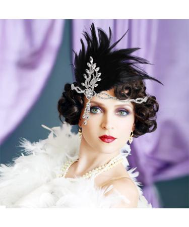 Silver FRCOLOR Flapper Headband 1920's Great Gatsby Vintage Feather Rhinestone Headpiece - Buy Online on GoSupps.com