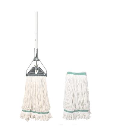 OFO Loop-End String Mop, Heavy Duty Commercial Industrial Mop with Extra Mop Head Replacement. Metal Head Mop with 59inch Alluminum Alloy Pole