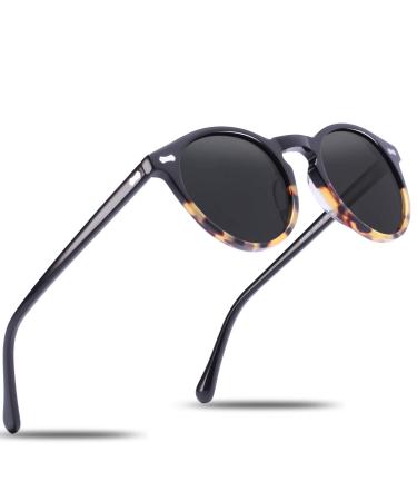 Carfia Vintage Polarized Sunglasses for Men UV400 Protection Retro Fashion Eyewear Hand-crafted Acetate Frame CA5288L R6: Grey Lens Half Tortoise Frame
