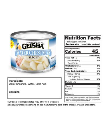 GEISHA Water Chestnuts Sliced 8oz (Pack of 12) | Kosher Certified | Gluten-Free | No Salt or Sugar | Less than 100 Calories - Buy Online on GoSupps.com