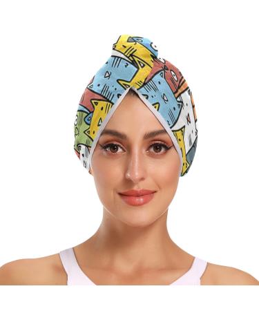 Colorful Cats Hair Towel 2 Pack Super Absorbent Hair Drying Towel Quick Dry Hair Turbans Head Towel with Button Twisty Wrap for Women Girls