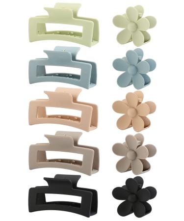 10 Pack Flower Claw Clips Square Hair Clips for Women & Girls Strong Hold Medium Claw Clips for Thick Hair Matte Flower Hair Clips Non Slip Cute Claw Clips Hair Accessories with Light Color