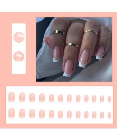 24Pcs Nude Glitter French False Nails - Long Coffin Press on Nails with Nail Glue - Women's Nail Art - Buy Online on GoSupps.com