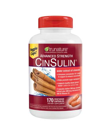 Trunature Advanced Strength Cinsulin Cinnamon Chromium Picolinate Vitamin D3 Cinnamon 500 Mg Chromium Picolinate 400 Mcg Vitamin D3 500 IU  170 Capsules by TruNature