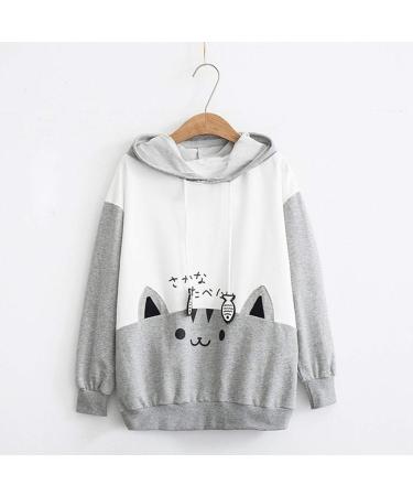 Bigfanshu Womens Dresses Casual Long Sleeve Kitty Cat Print Pocket Thin Hoodie Blouse Top Shirt Gray - Buy Online on GoSupps.com