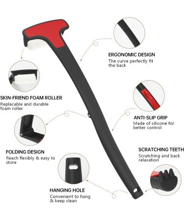 KUMSANITE Lotion Applicator for Back & Body with Folding Long Handle - 2 Foam Rollers, Black - Buy Online on GoSupps.com