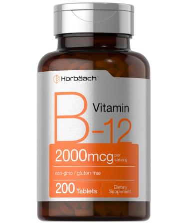 Horb ach B12 Vitamin 2000 mcg | 200 Tablets | Vegetarian Supplement | Non-GMO & Gluten Free