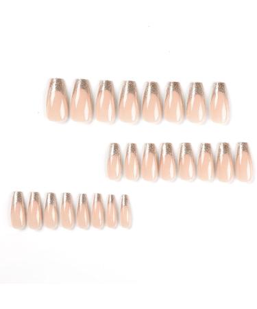 Kamize Coffin Press On Fake Shiny Nails - 24PCS Acrylic Gold False Nude Nails for Women and Girls - Style4 - Buy Online on GoSupps.com