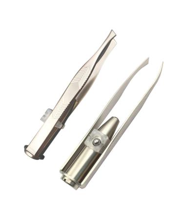 Jannyshop Silver Stainless Steel Nickel Plating Eyebrow Tweezers/Eyebrow Removal with LED Light