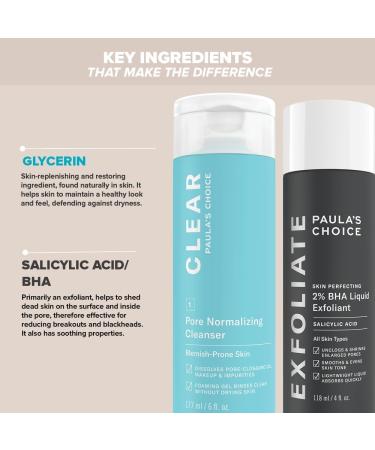 Paula's Choice Cleanse + Clear - CLEAR Cleanser & 2% BHA Exfoliant - Removes Pore Clogging Impurities & Blackheads Fights Breakouts Softens Skin - with Salicylic Acid - Combination to Oily Skin - Buy Online on GoSupps.com