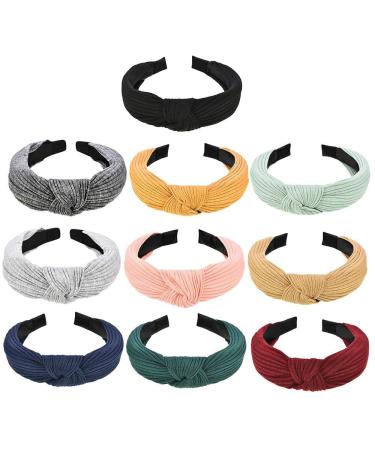 Upgraded 10 Pieces Wide Headbands Knot Turban Headband Hair Band Elastic Hair Accessories for Women  10 Colors