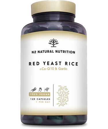Red Yeast Rice with CoQ10 & Garlic. 120 Capsules. 4 Month's Supply. Highest Concentration of Monacolin K 2 9mg. Nutritional Supplement for Heart Health. Vegan. Gluten Free. CE. N2 Natural Nutrition.