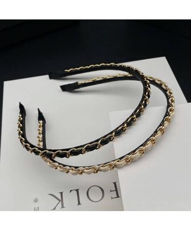 Buy Metal Chain Leather Hairband for Women & Girls - Non-Slip Elastic Headband in Black/White & Gold - Stylish & Comfortable - Buy Online on GoSupps.com